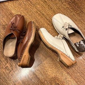 Brown and Cream Leather Clogs